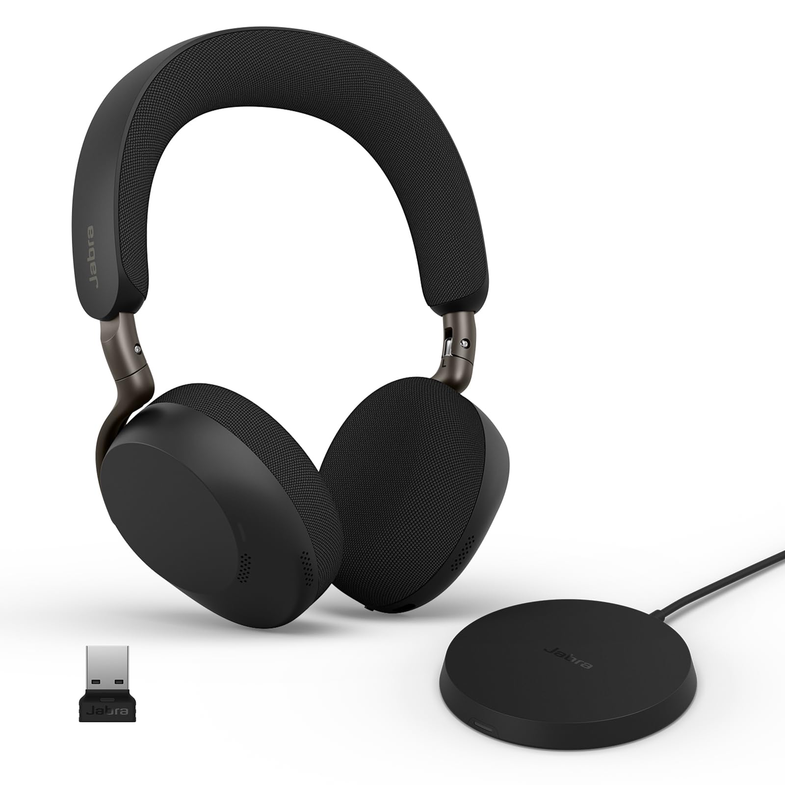 Jabra Evolve3 75 On-Ear Wireless Bluetooth Headset with Mic and Wireless Charging Stand for Work, USB-A, AI Voice Call Technology, Advanced ANC, 22-Hour Battery, Works with Online Meeting Apps, Black