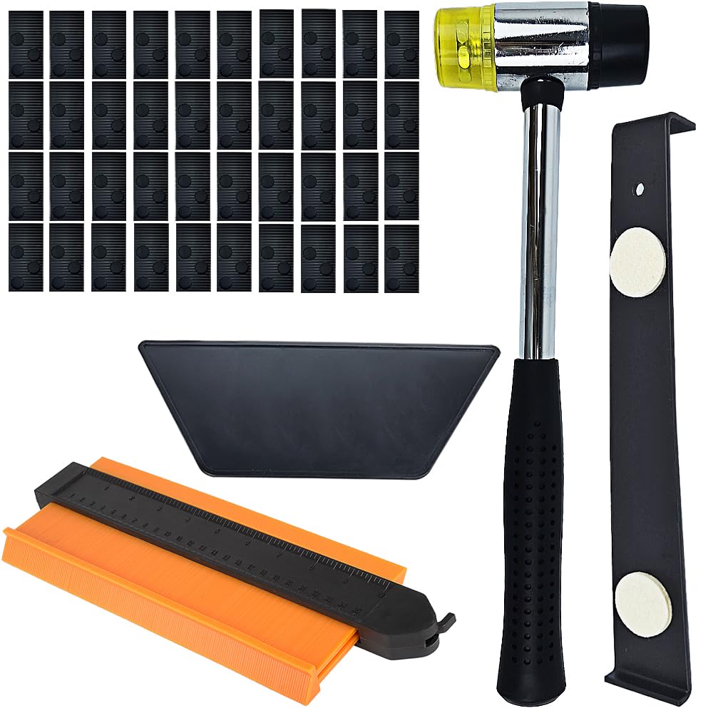 Laminate Wood Flooring Installation Kit laminate flooring tools with Tapping Block, Pull Bar, Mallet，Contour Gauge and 40 Spacers