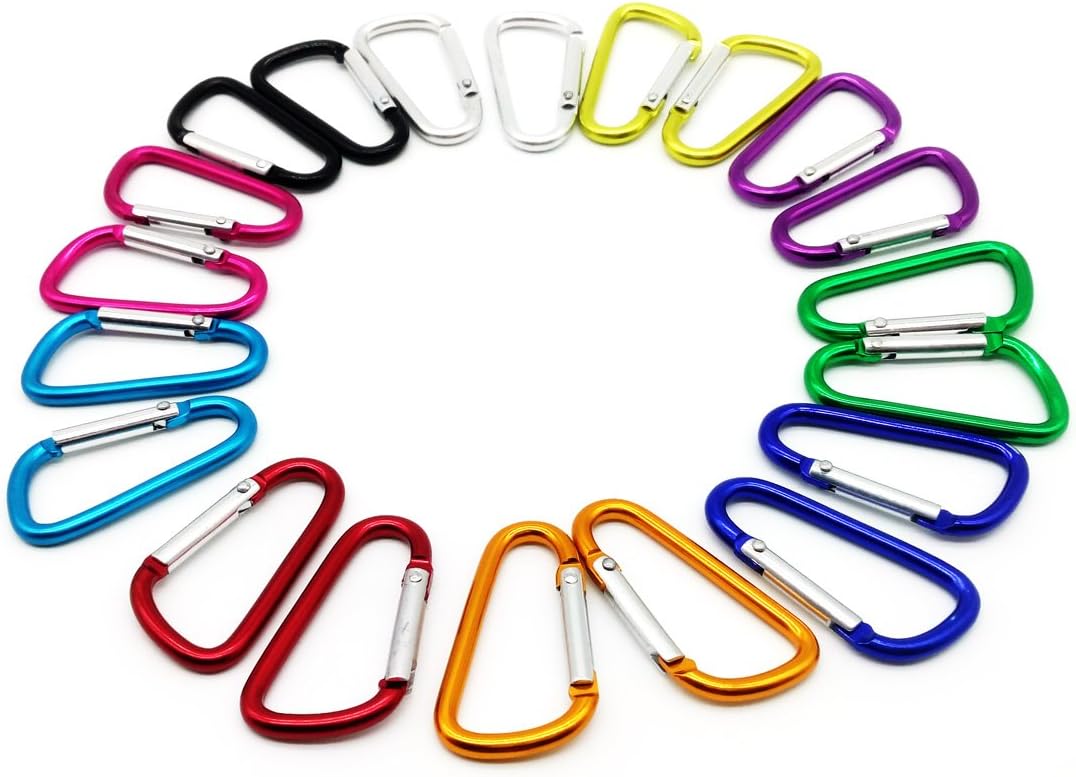 HDSUDCG 20PCS 2.0"/5CM Aluminum D Ring Carabiner Clip,Lightweight Durable Small Caribeaner Keychain Hook for Home,Outdoor,Camping,Rv,Hiking,Travling,Fishing and Keychain