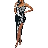 PORRCEY Women's Sexy Elegant Rhinestone Sleeveless Party Club Night Hot Drilling Clubwear Evening Dresses