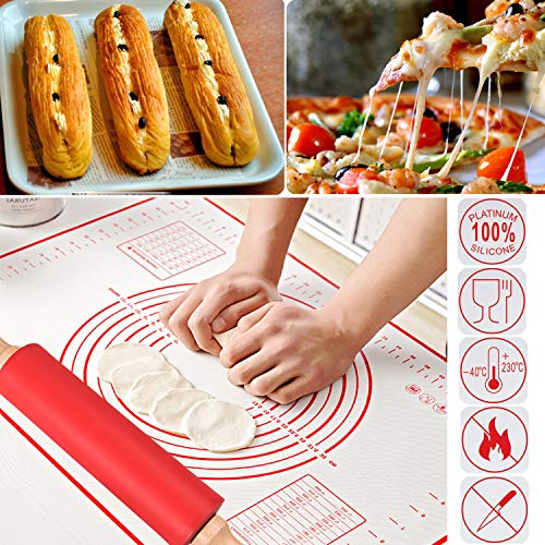 Pastry Mat 24" x 16" with Silicone Rolling Pin 16.9" - Large Non-stick Non-slip Pastry Baking Mat Dough Mat- Perfect Bakeware for Cookies Bread Fondant Pie Crust Making - Thumbnail 7