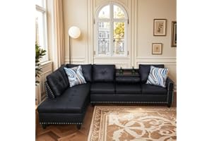 Trygoal L-Shaped Sectional Sofa, Modern Sectional Couches Home Sofas for Living Room with Movable Chaise, Modular Living Room Sets Furniture for Apartment Bedroom & Office, Black