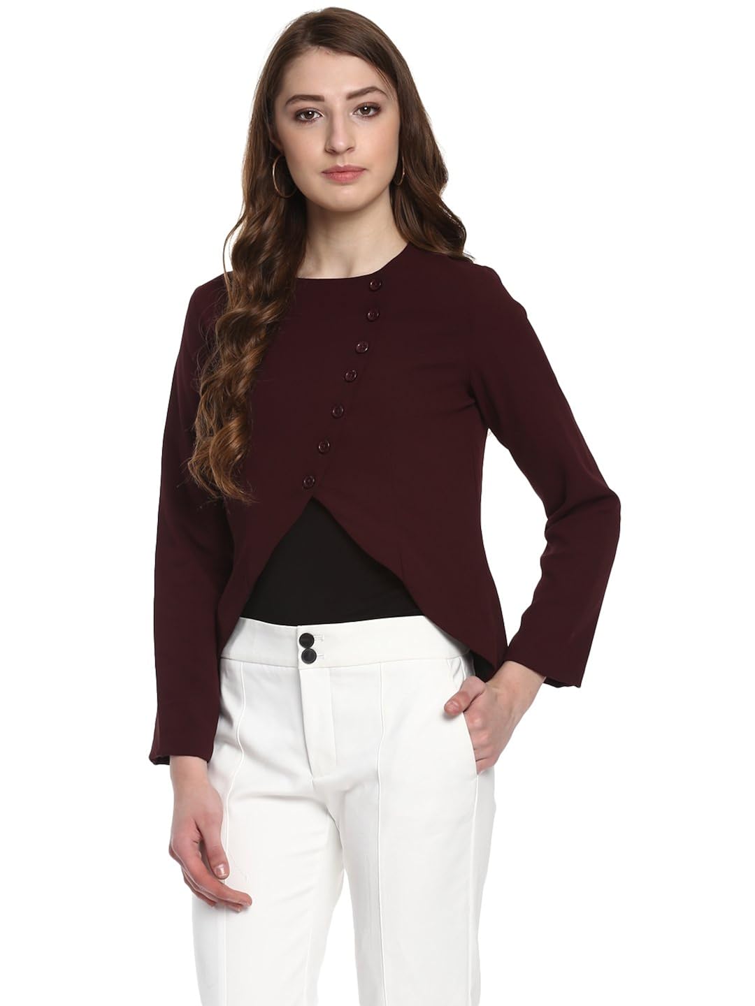 stylestone (3291mrndiagblazer)-maroon polyester blazer jacket cum top