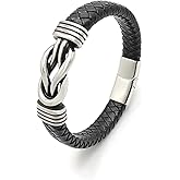 VANFORWYN Mens Braided Genuine Leather Bracelet 316L Stainless Steel Infinity Knot Bracelet Holiday Jewelry Gifts for Men