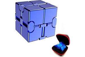 FUFUYOU Fidget Toys Metal Infinity Cube Anxiety Stress Relief Toy for Adults Aluminum Alloy Material (Blue)
