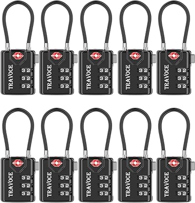 Search Alert TSA-zugelassenes Reise-Kombinations-Gepäck-Kabelschlösser für Koffer, Turnhalle, Werkzeugkasten, Rucksack, 1, 2, 4, 6 und 10 Stück, Schwarz, 10er-Pack, Einheitsgröße