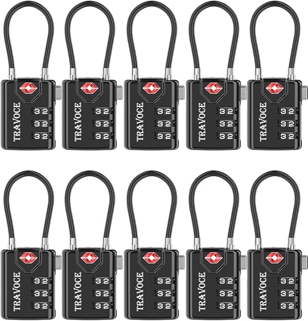 Search Alert TSA-zugelassenes Reise-Kombinations-Gepäck-Kabelschlösser für Koffer, Turnhalle, Werkzeugkasten, Rucksack, 1, 2, 4, 6 und 10 Stück, Schwarz, 10er-Pack, Einheitsgröße