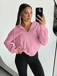 Trendy Queen Hoodies for Women Full Zip Up Cropped