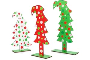 3pcs Christmas Tree Table Decor, 3 Styles Wooden Christmas Tree Table Centerpieces Farmhouse Standing Tabletop Ornaments for 