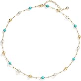 LADYGD Created Turquoise Necklace for Women 14K Gold Plated Beaded Heart Choker Boho Necklaces Handmade Beach Summer Everyday Western Jewelry Gifts