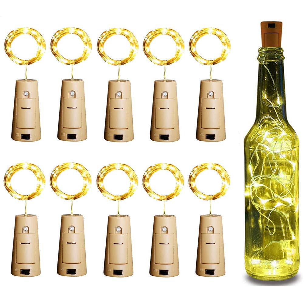 salefun 10 Pack Bottle Lights, 2m 20 LED Cork Light for Wine Bottles, Copper Wire Fairy String Lighting for Home Table Wedding DIY Garden Gin Jar Christmas Party Decoration(Warm White)
