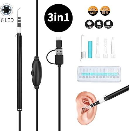 Amazon Ephram 耳鏡カメラ Usb内視鏡 耳掃除 鼻 カメラ ファイバースコープ 電子耳鏡 イヤースコープ 耳かきマイクロスコープ 内耳カメラ 家庭用 子供用 ペット用 エンドスコープ 照度調節可能 6ledライトusbマイクロスコープ Usb接続 スネークカメラ Androidスマホ