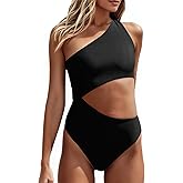 Women's One Piece Ribbed Swimsuit One Shoulder Cutout Swimwear Sexy Bathing Suit