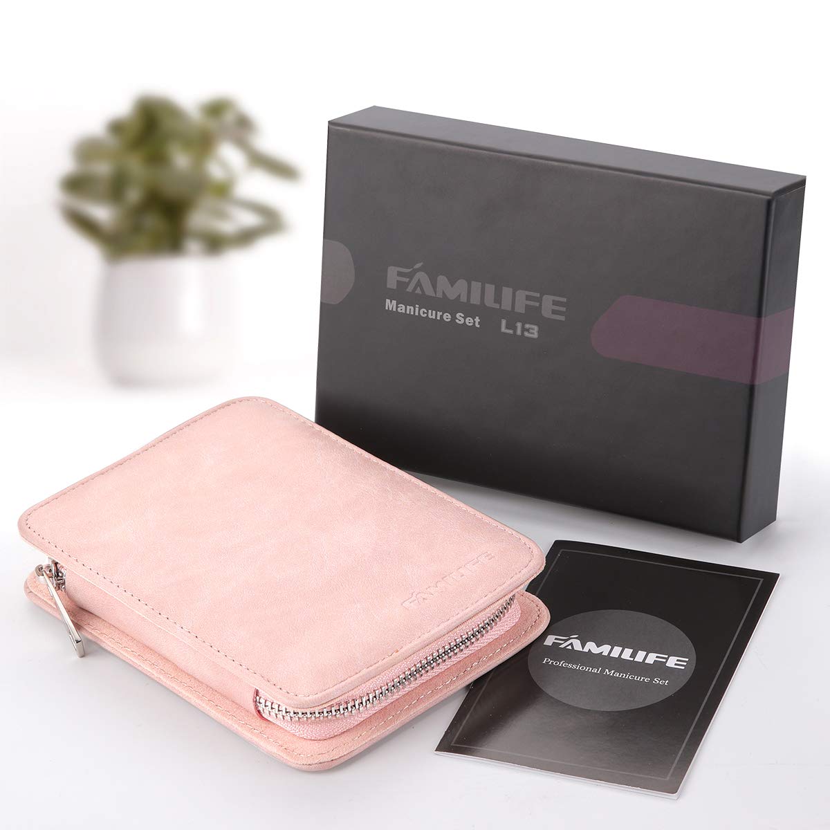 FAMILIFE Manicure Set, 8 in 1 Professional L13 Manicure Kit Nail Clipper Set Stainless Steel Pedicure Tools Kit Portable Grooming Kit with Pink Leather Travel Case for Women Girl : Beauty