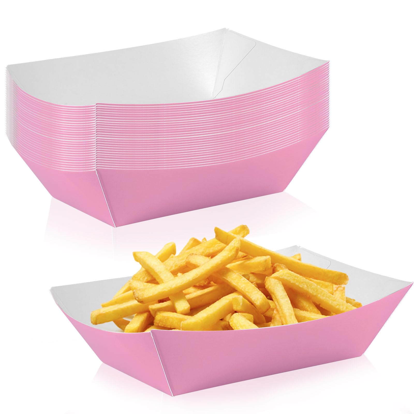 Photo 1 of 24 Pcs Pink Paper Food Tray Sturdy Disposable Food Boats Nacho Plates Disposable Serving Snack Trays for Catering, Party Birthday Supplies, and Food Service (Pink)
