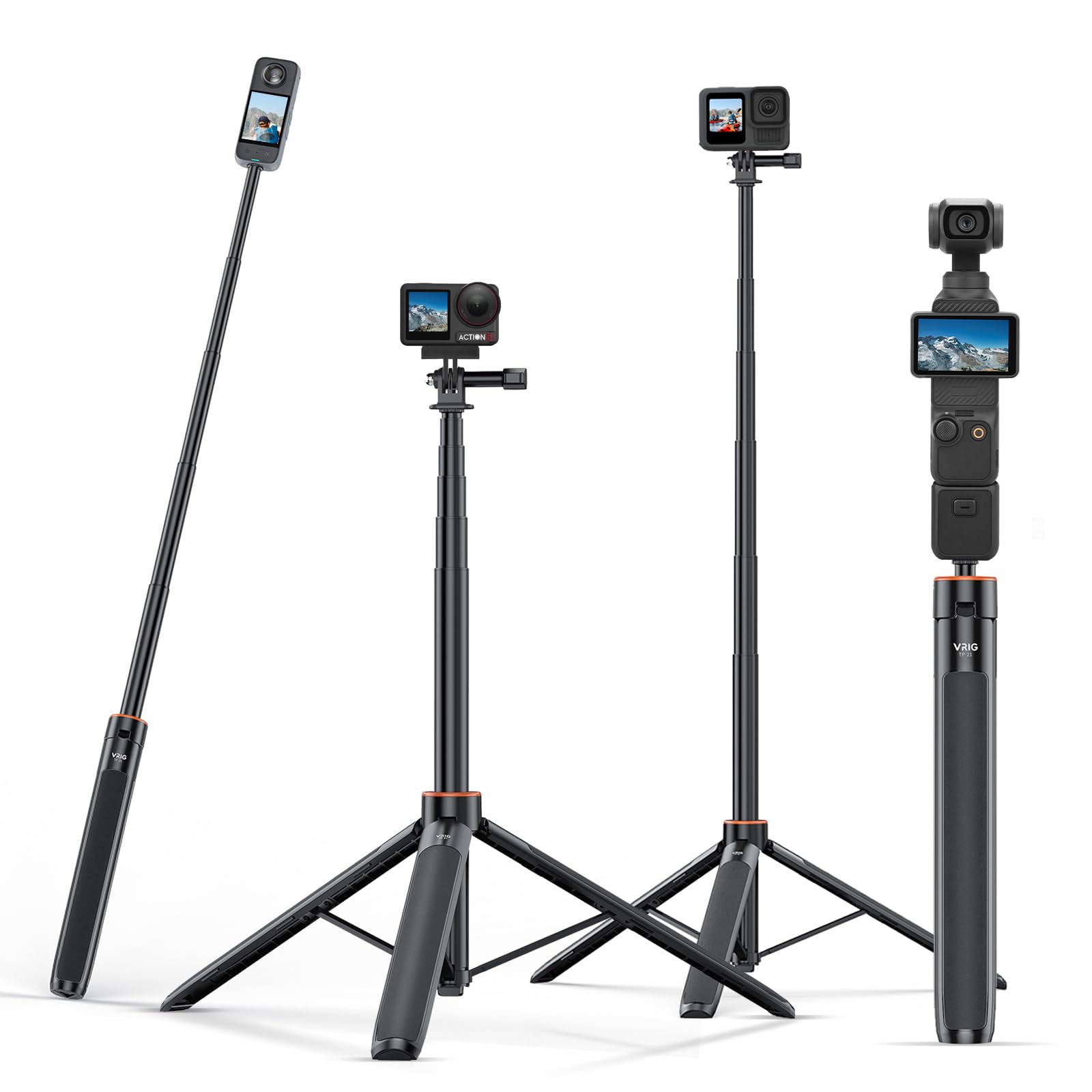 53.74"Selfie Stick Tripod for DJI Osmo Pocket 3/4, Portable Camera Mount Extender Telescopic Rod Extension Pole, for Insta360 X5 X4 Action 5 Pro/6/4 Pocket 4 for GoPro AKASO EK7000 Camera Accessories