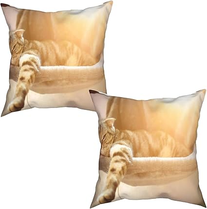Amazon Co Jp クッションカバー柔らかい おしゃれベッドで寝ている猫インテリア飾ソファ背当て枕カバー り 2枚セット45x45cm ホーム キッチン