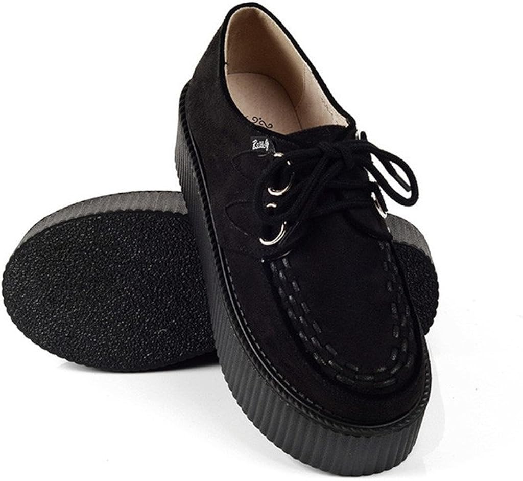  | RoseG Women's Handmade Suede Lace Up Flat Platform Creepers Shoe | Flats
