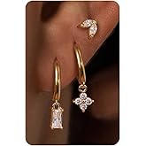 Sterling Silver Post Earrings for Women - Hypoallergenic Cartilage Earrings Dainty 14K Gold Plated Stud Huggie Hoop Earrings Dangle Chain Earrings Gold Plated Jewelry
