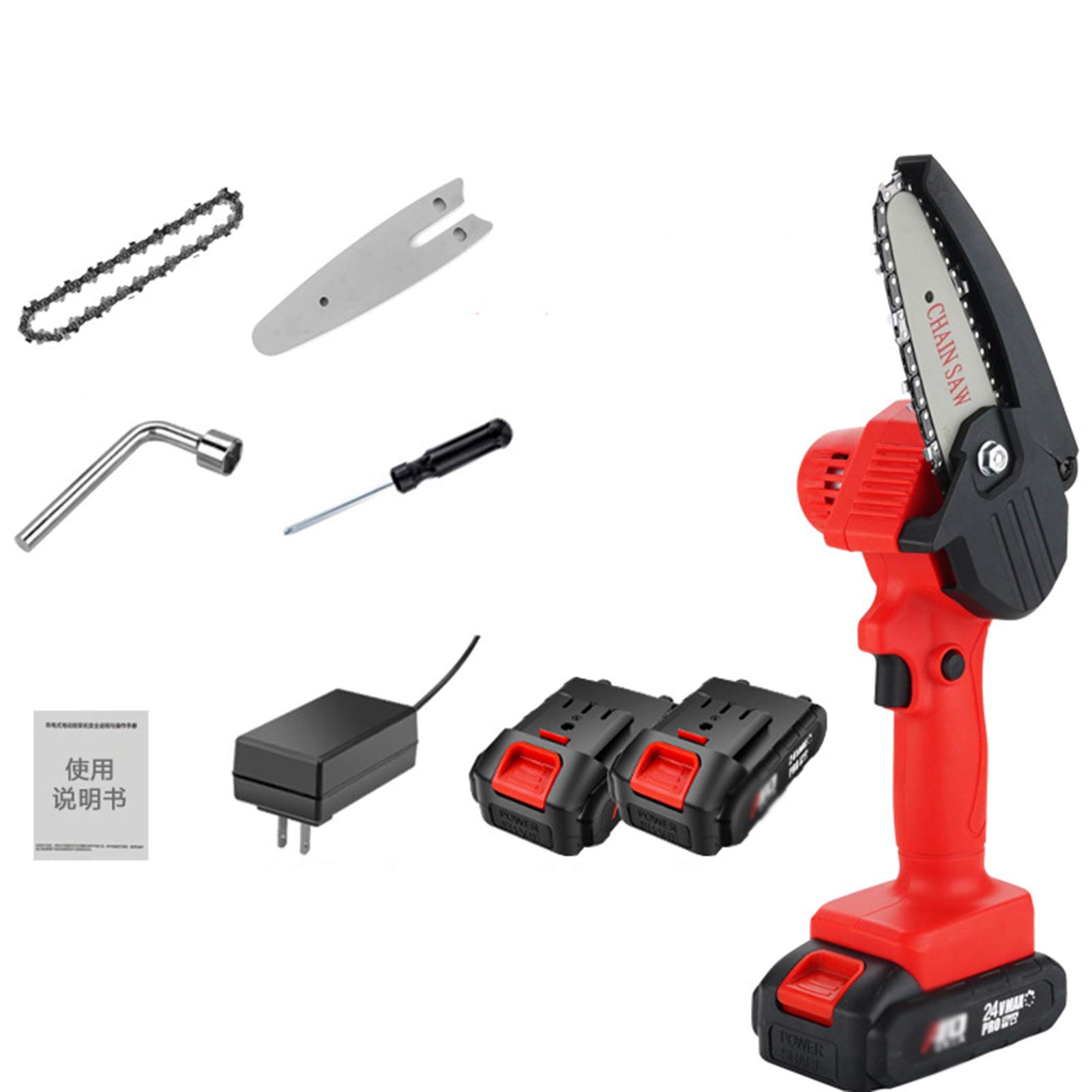 Massage-AED Mini Chainsaw 4-Inch Cordless Electric Protable Chain Saw with Brushless Motor Pruning Shears Chainsaw for Tree Branch Wood Cutting