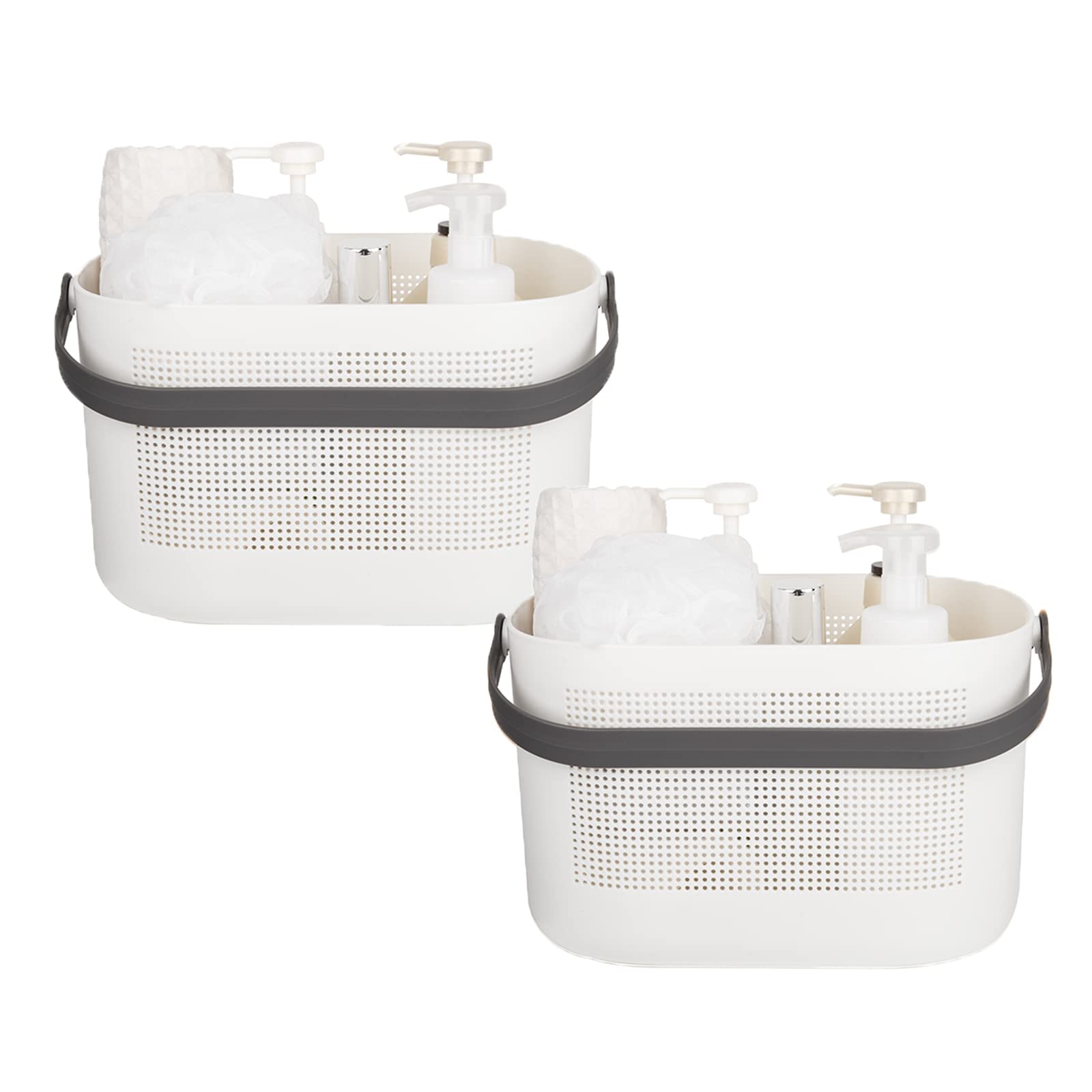 UUJOLY Plastic Storage Baskets with Handles, Shower Caddy Shelf Organizers Basket for Bathroom, Kitchen, Dorm Room, Grey, 2 Pack