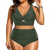 Women's Plus Size Two Piece Swimsuits - High Waisted Bikini Tummy Control Bathing Suits 2025 Twist Knot Swimwear