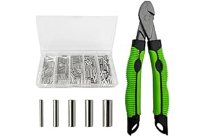 Fishing Crimping Pliers and Copper Crimp Sleeves Kit, 250pcs Line Crimp Tubes with High Carbon Steel Tool for Saltwater Monof
