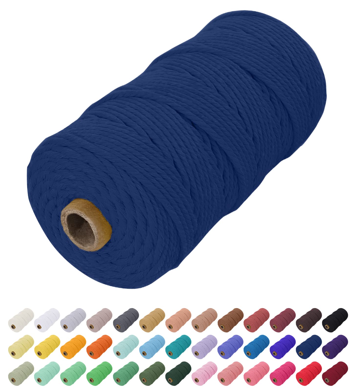 Uiopa Macrame Cord 2mm x 200m, Natural Cotton Cord Coloured Macrame Yarn Soft Rope, Macrame String Cotton Twine for Crafts, Plant Hanger, Wall Hanging, Wrapping, Christmas Decorations (Dark Blue)