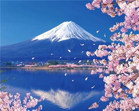 Amazon Com Wowdecor Paint By Numbers For Adults Beginner Kids Number Painting Japan Mount Fuji Cherry Blossoms 40x50 Cm Wall Art Gifts Mount No Frame