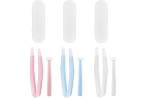 BlingKingdom 3 PCS Contact Lens Applicator Kit, Portable Contact Lens Remover and Inserter Tool with Tweezers Suction Stick Storage Case (Pink, White, Blue)