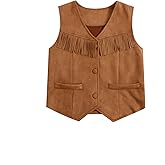 BEAUDRM Girl's Tassels Sleeveless Vest 70s Hippie Faux Suede Boho Western Cowgirl Fringe Jacket Cardigan