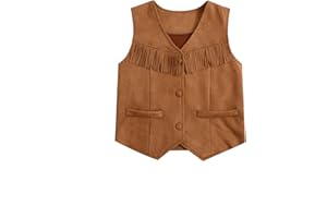BEAUDRM Girl's Tassels Sleeveless Vest 70s Hippie Faux Suede Boho Western Cowgirl Fringe Jacket Cardigan