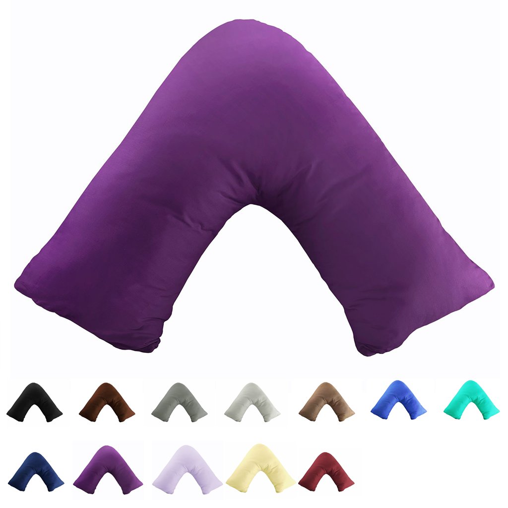 Gyulin 100% Cotton 300 Thread Count Soild Envelope Style V Shaped/Tri/Boomerang Standard Pillow Case Cushion Cover Only Cover No Insert (Purple)