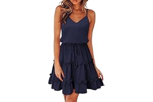 Newshows Women's 2024 Summer Dress Spaghetti Strap Casual Boho Beach Vacation Outfits Drawstring Ruffle Hem Sundress Trendy