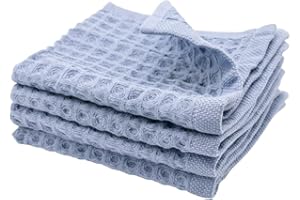 sea me at home Waffle Washcloth Set, 100% Cotton (4 Pcs Washcloth 13x13 inches, Denim)