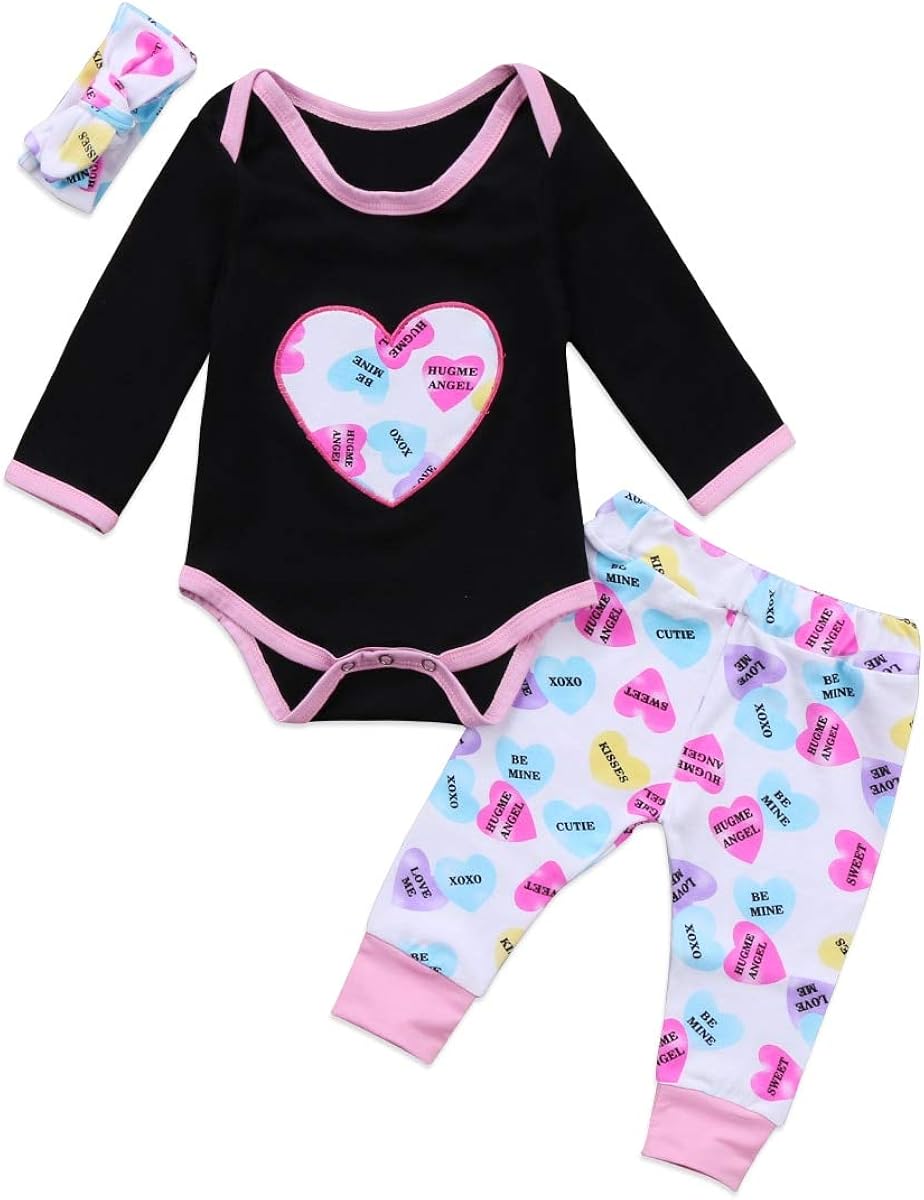 Baby Girls Tops Heart Flower Pants Leggings Lovely Clothes Valentine's Day Set Clothing