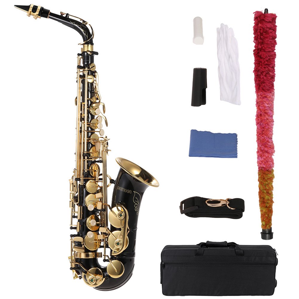 Andoer bE Alto Saxphone Laiton Laqué Or E Flat Sax 82Z Touches Type d'instruments à Vent avec Brosse de Nettoyage Tissu Gants Cork Grease Padded Case Sangle