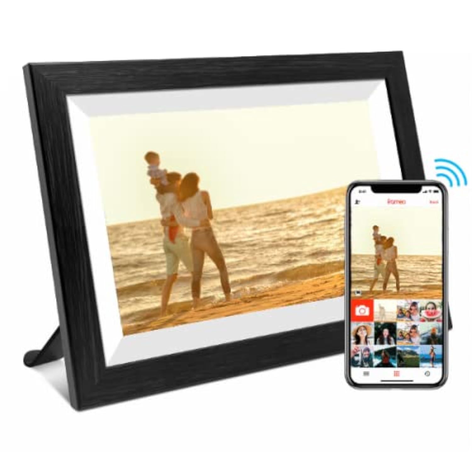 LuvLink Digital Photo Frame! Black Smart Frameo WiFi Connected Photo Frame - 10 inch, 1280x800, 16 GB. Send Photos to Your Loved Ones from Anywhere!