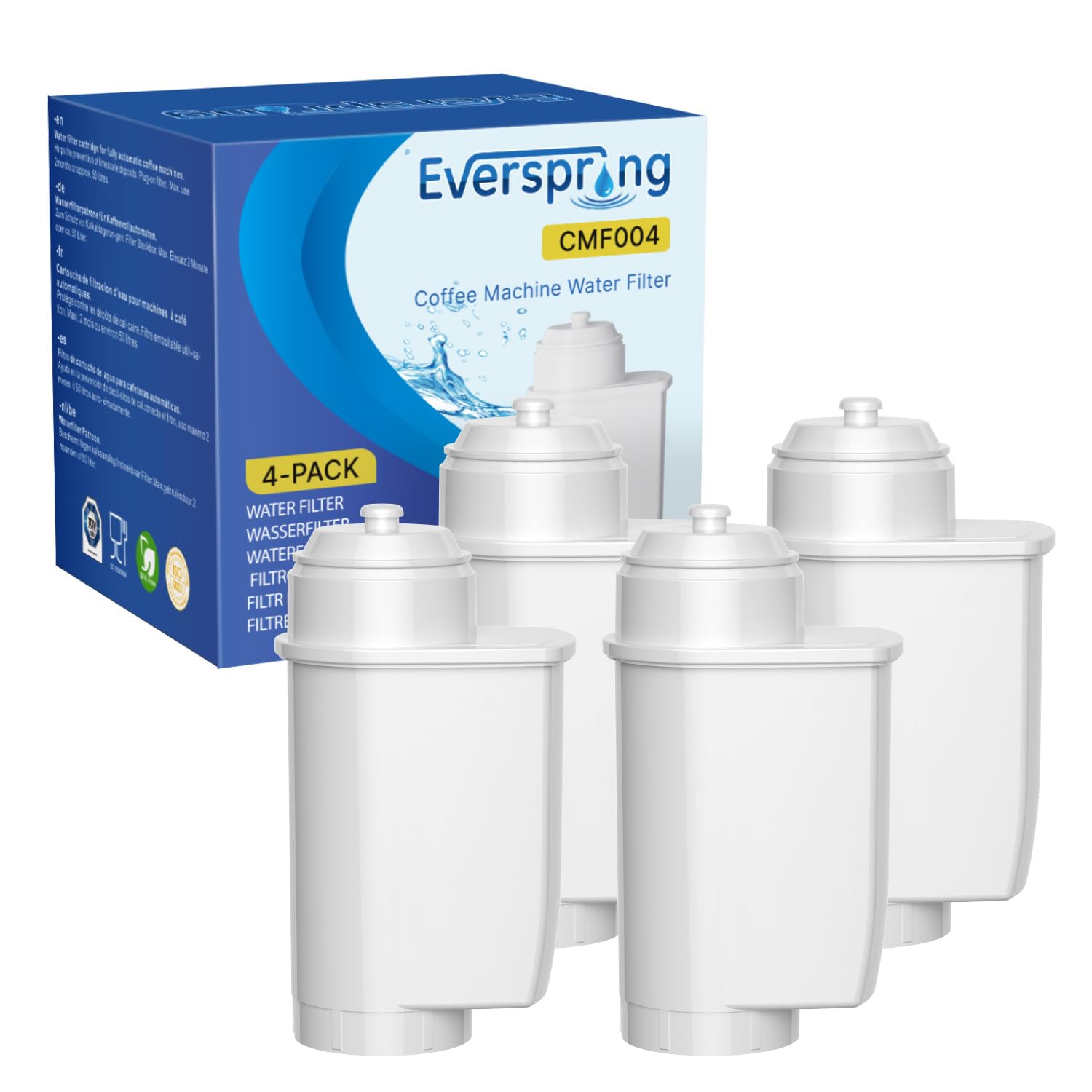 EVERSPRING Coffee Machines Water Filter Compatible with Siemens® EQ Series Water Filters, EQ3/EQ6/EQ9, EQ500, S700, Brita® Intenza 575491, Bosch® TCZ7003, TCZ7033, NSF Certified, 4 Pieces
