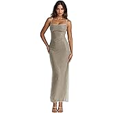 Women's Sequins Midi Dress Sexy Back Slit Spaghetti Strap Bodycon Long Dress Summer Sparkly Party Dresses
