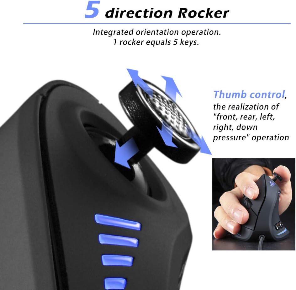 zelotes Ergonomic Mouse with Joystick, Vertical Mouse, 10000DPI, 11 Programmable Buttons, USB Optical Mouse with Cable - Image 4