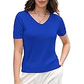 DAIMIDY Women's Short Sleeve V Neck Sweaters Casual Summer Sweater Lightweight Knit Pullover Tops