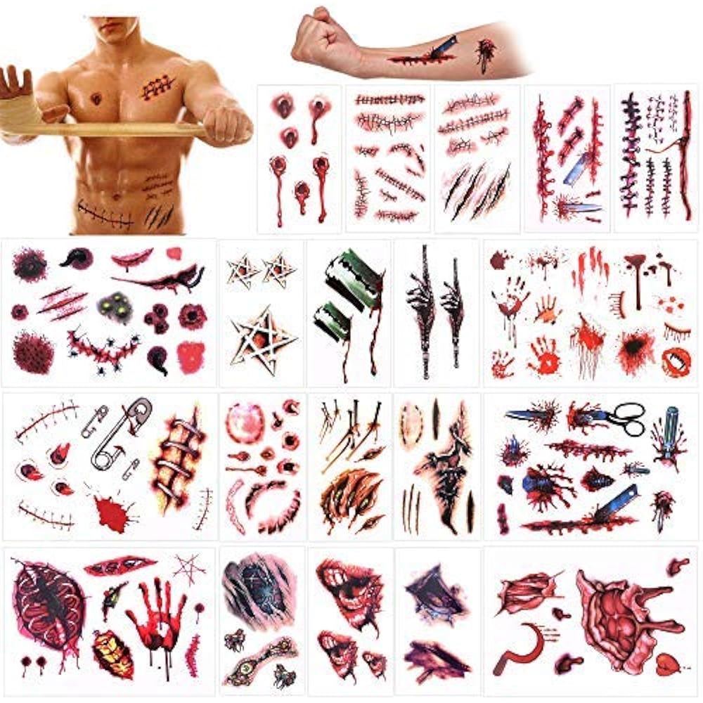 Halloween Temporary Tattoos (132Designs), Scar Wound Blood Bleeding