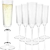 24 Pack Clear Champagne Flutes Plastic, 6oz Stripe Detachable Acrylic Champagne Glasses, Disposable Cocktail Drinking Cups, Reusable Wine Flutes, Cocktail Toasting Glasses for Wedding, Party