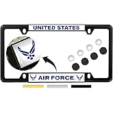 [Officially Licensed Product] - U.S. Air Force - Domed Custom-Made Personalized Narrow (Thin) Top 4 Hole Metal Car License Plate Frame with Free caps - Black (Quantity: 1 Frame)