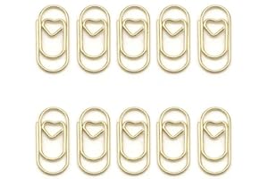 WHTCHSU 100 Pcs Small Gold Paper Clips Love Heart Shaped Paperclips Stainless Steel in Tinplate Paper Clips Holder for Office School Home Desk Organizers