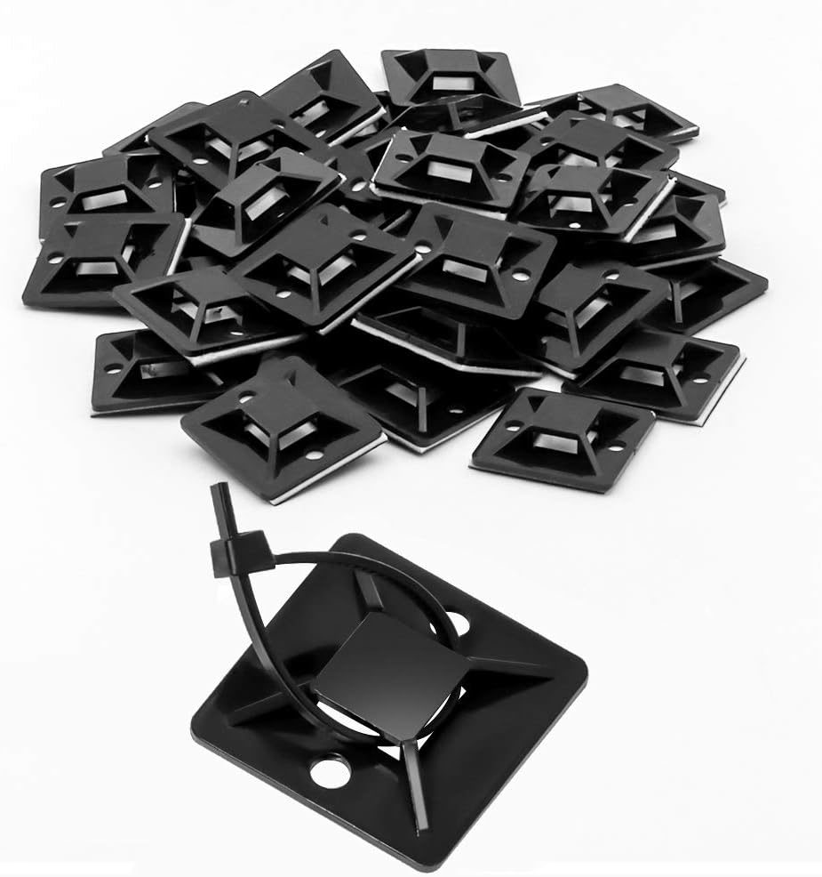 Cable Tie Mount Zip Tie 1.1 and 0.75 Inch Black Large Squares Adhesive