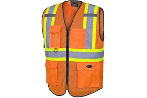 Pioneer Hi Vis Traffic Mesh Safety Vest for Men - Breathable - High Visibility Reflective Tape - 9 Pockets - Class 2 - Orange