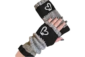 Open Finger Thermal Knitted Touchscreen Texting Gloves Embroidered Warm Mittens for Cold Weather Winter