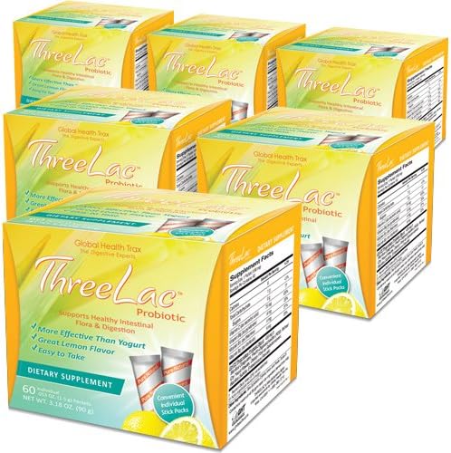 Global Health Trax ThreeLac Lemon Probiotic Drink Mix for Digestive Health - Advanced Probiotic Powder Formula for Men, Women, and Kids - Immune Support & Gut Balance, Non-GMO - 360 Packets